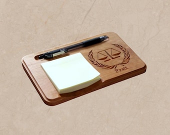Carved Wooden Lawyer Notepad Holder: Personalized Notepad & Pen Organizer