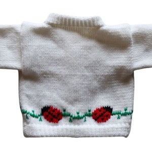 Lady Bug Knitted Baby Sweater, Personalized Knitted Baby Sweaters, Ladybug Baby Sweater, Baby Sweaters, Ladybug Baby Bodysuit, Baby Clothes image 5