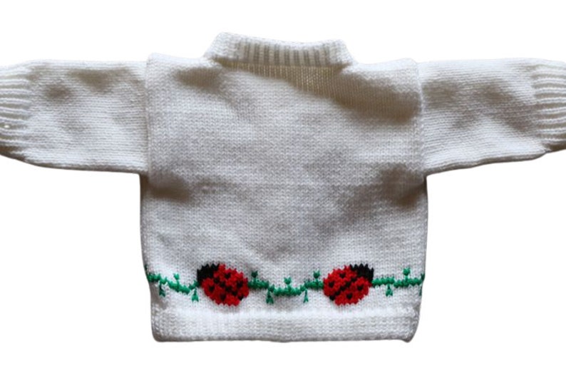 Lady Bug Knitted Baby Sweater, Personalized Knitted Baby Sweaters, Ladybug Baby Sweater, Baby Sweaters, Ladybug Baby Bodysuit, Baby Clothes image 5