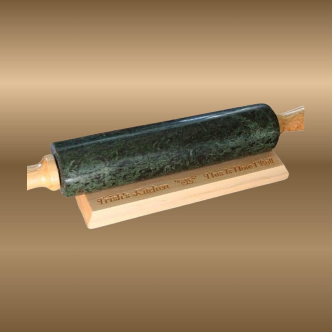 Personalized Rolling Pin Holder: Carved Maple or Cherry Wood Cradle, Bakers Gift