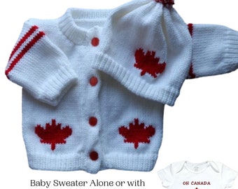 Canada Flag Baby Sweater, Baby Sweater, Personalized Knitted Baby Sweaters, Canada Baby Bodysuit, Heritage Baby Sweater, Knitted Baby