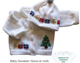 Pull bébé tricoté arbre de Noël, pull de Noël bébé moche, pull bébé personnalisé, pull pour bébé, pull bébé en tricot, bébé