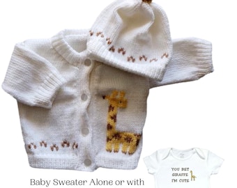 Giraffe Knitted Baby Sweater, Personalized Knitted Baby Sweaters,  Animal Baby Sweater, Giraffe Baby Bodysuit, Baby Sweater, Baby Clothes