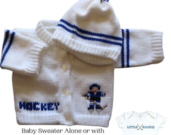 Hockey Knitted Baby Sweater, Knitted Baby,  Sports Baby Sweaters, Hockey Baby Bodysuit, Baby Sweater, Personalized Baby Sweater, Baby Hoc