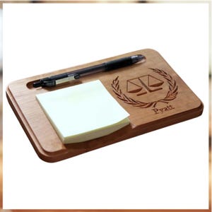 Lawyer Sticky Note Holder, Judge Gift, Personalized Sticky Note Holder & Pen, Wooden Sticky Note Holder
