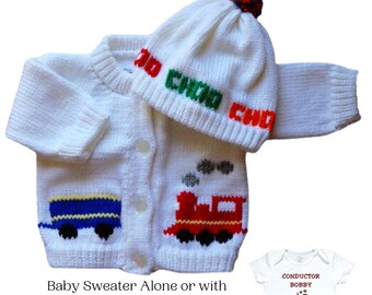 Train Knitted Baby Sweater, Personalized Knitted Baby Sweaters,  Baby Sweater, Train Baby Bodysuit, Sweaters Baby, Baby Clothes, Baby