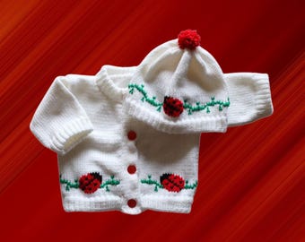 Ladybug Baby Sweater, Personalized Knitted Baby Sweaters