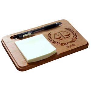 Lawyer Sticky Note Holder, Judge Gift, Personalized Sticky Note Holder & Pen, Wooden Sticky Note Holder