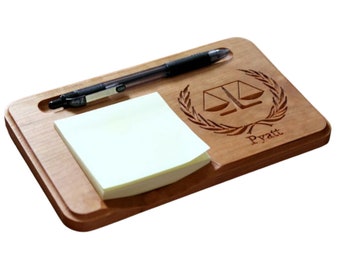 Lawyer Sticky Note Holder, Judge Gift, Personalized Sticky Note Holder & Pen, Wooden Sticky Note Holder