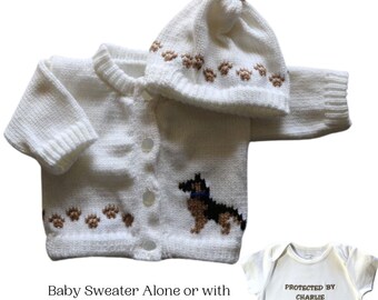 German Shepherd Baby Sweater, Knitted Baby Sweater, Personalized Baby Sweaters,  Dog Baby Sweater, Baby Sweater, Dog Baby Bodysuit