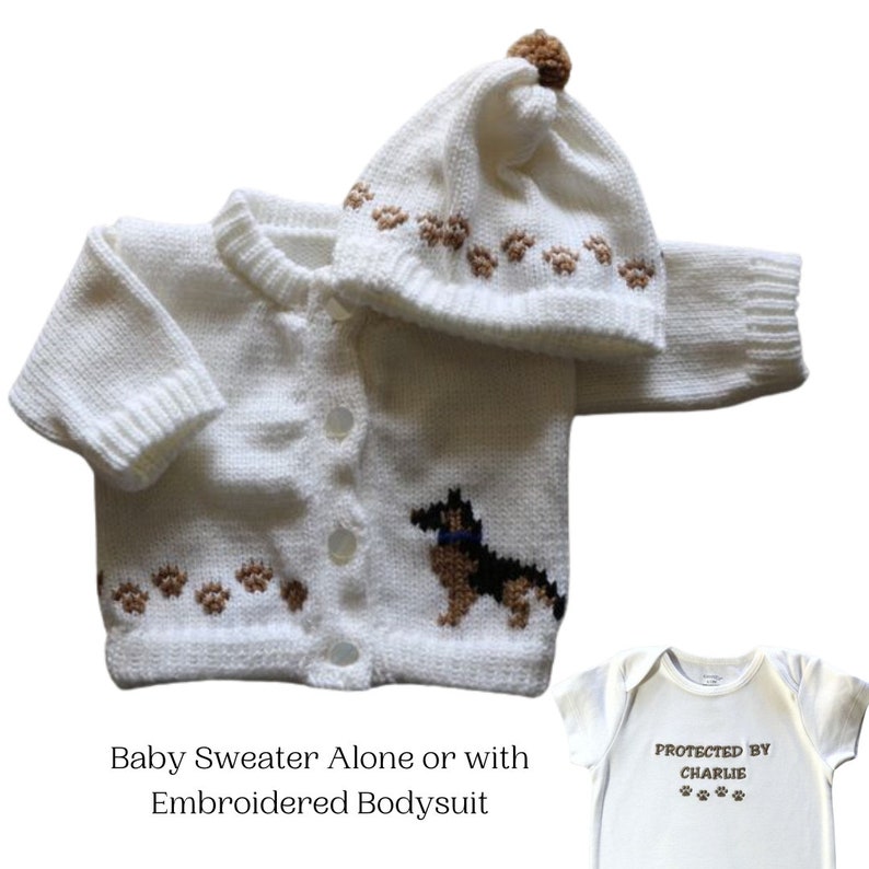 German Shepherd Baby Sweater, Knitted Baby Sweater, Personalized Baby Sweaters, Dog Baby Sweater, Baby Sweater, Dog Baby Bodysuit image 1