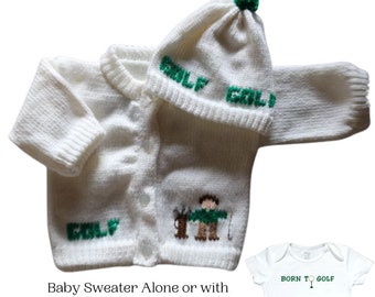 Golf Baby Sweater, Knitted Baby Cardigan, Personalized Knitted Baby Sweater, Baby Sweater, Baby, Baby Golf Bodysuit, Baby Sweaters