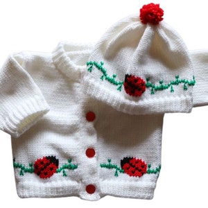 Lady Bug Knitted Baby Sweater, Personalized Knitted Baby Sweaters, Ladybug Baby Sweater, Baby Sweaters, Ladybug Baby Bodysuit, Baby Clothes image 4