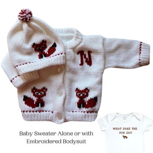 Fox Knitted Baby Sweater, Personalized Knitted Baby Sweaters,  Animal Baby Sweater, Fox Baby Bodysuit, Baby Sweater, Baby Clothes, Baby
