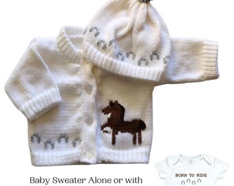 Horse Knitted Baby Sweater,  Knitted Baby Sweater, Personalized Baby Sweaters, Horse Baby Bodysuit, Baby Bodysuit, Baby Sweater & Bodysuit