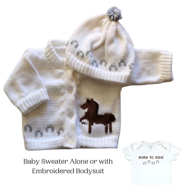 Horse Knitted Baby Sweater,  Knitted Baby Sweater, Personalized Baby Sweaters, Horse Baby Bodysuit, Baby Bodysuit, Baby Sweater & Bodysuit