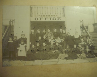 Antique Matted Photograph - Office Entrance - Ladies, Gentleman, Boys and Girls - 1880's