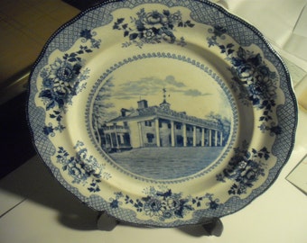 Antique Buffalo Pottery Works - Washington's Home at Mount Vernon -  White Transferware Plate