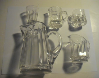 Antique - Vintage Set of 5 Glass Miniatures - Pitchers, Tumbler and Mug