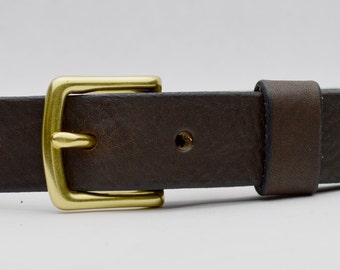 Leather Belt. 1 Inch Wide. Handcrafted USA, Beautiful Supple Textured Leather, Black or Brown, Solid Brass Hardware Buckle #MB1049.