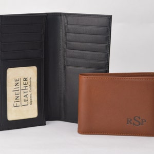 Personalized Men's Leather Wallet. Handmade #107. Includes 1 Line of Custom Engraved Imprinting. Premium USA Leather, Photo ID Window.