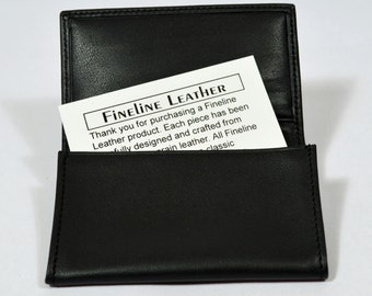 Leather Business Card Case. #110. Bi-fold Design with Expandable Pocket. Buttery Soft American Leather.