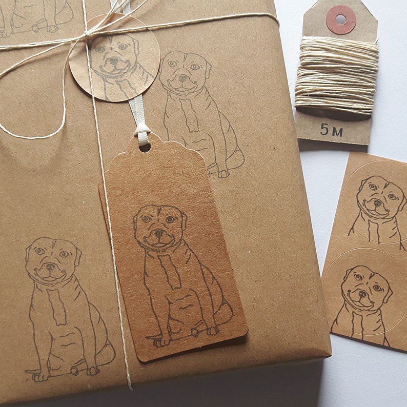 Handmade Kraft Parcel Tags with Staffie Staffordshire Bull Terrier. Staffy Gift Tags