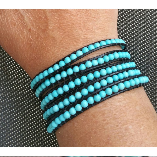 Bracelet wrap 5 rangs howlite turquoise