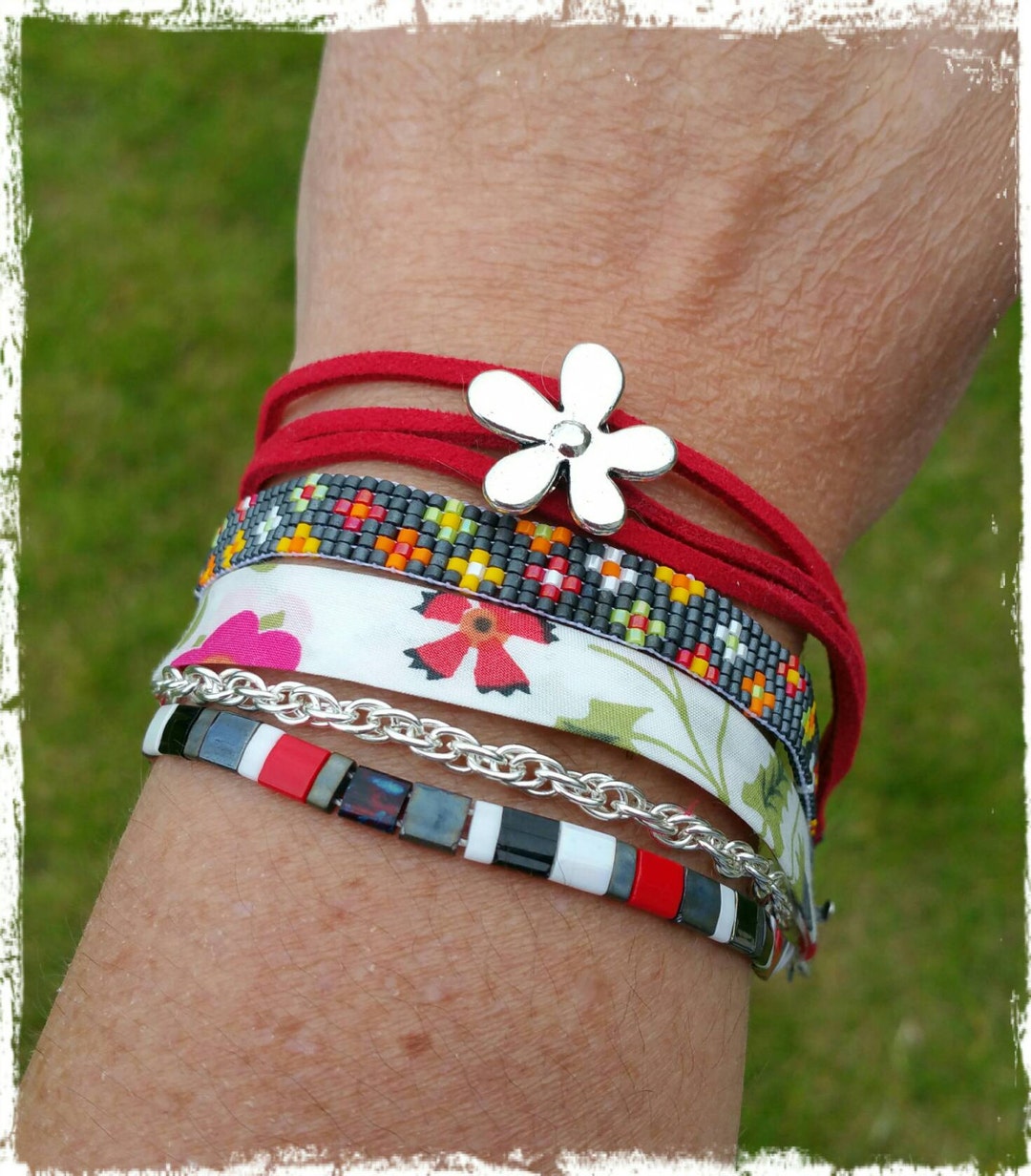 Manchette Perles De Rocaille Rouges Balaboosté - Multi-rangs Ajustable - Neuf Avec étiquettes