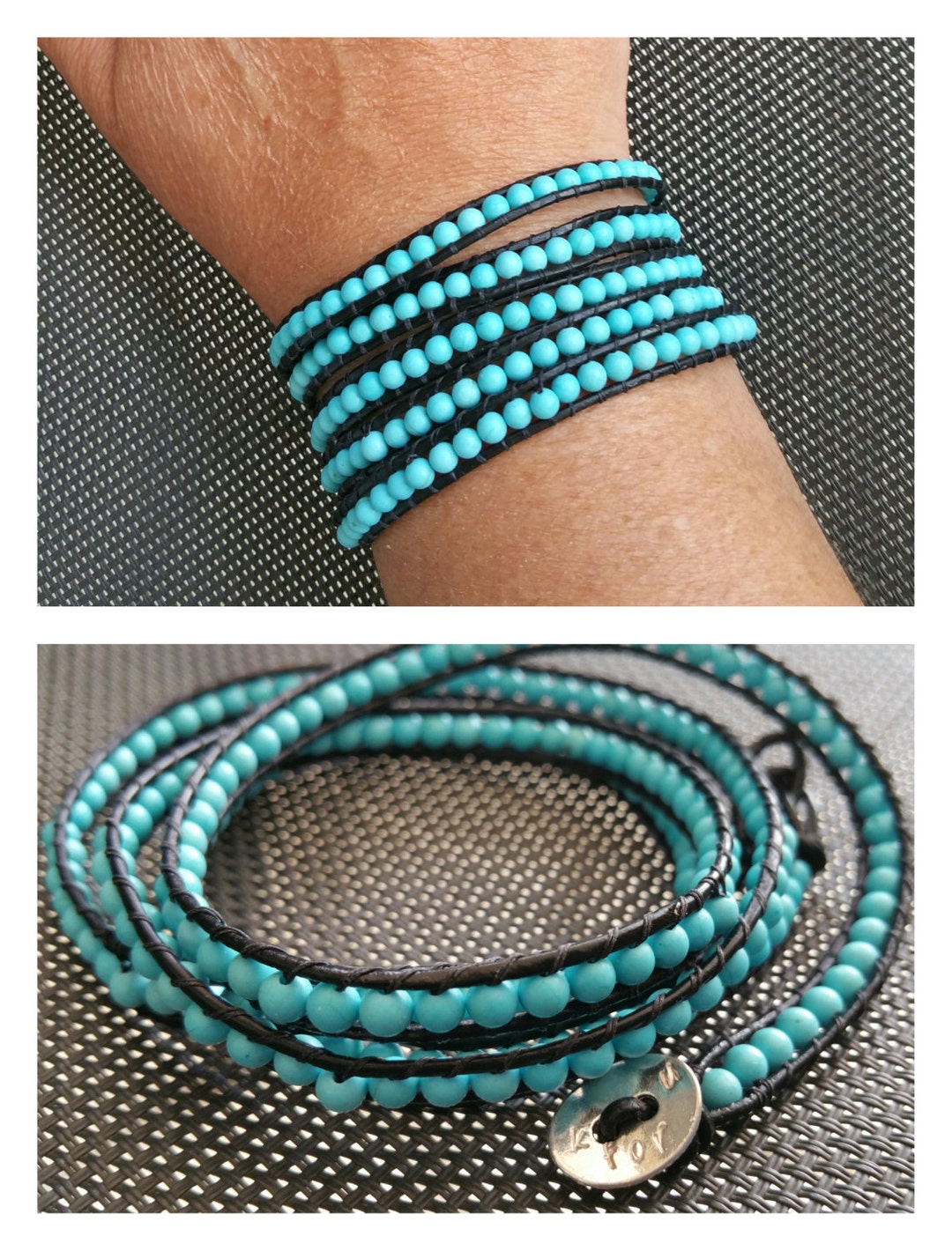 Bracelet Manchette Articulé Turquoise Et Strass - 3 Rangs, Ajustable