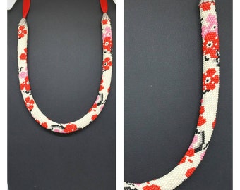 Necklace "Cherry blossoms". Crochet beads
