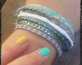 Cuff multi-row, turquoise Liberty