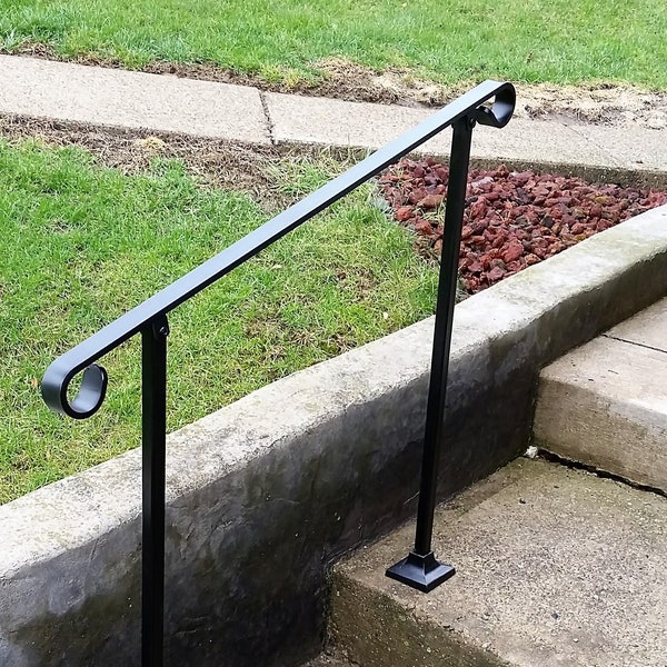6' Six foot Stair Railing Handrail Standard Flatbar top with posts for surface mount situation (3' pictured)