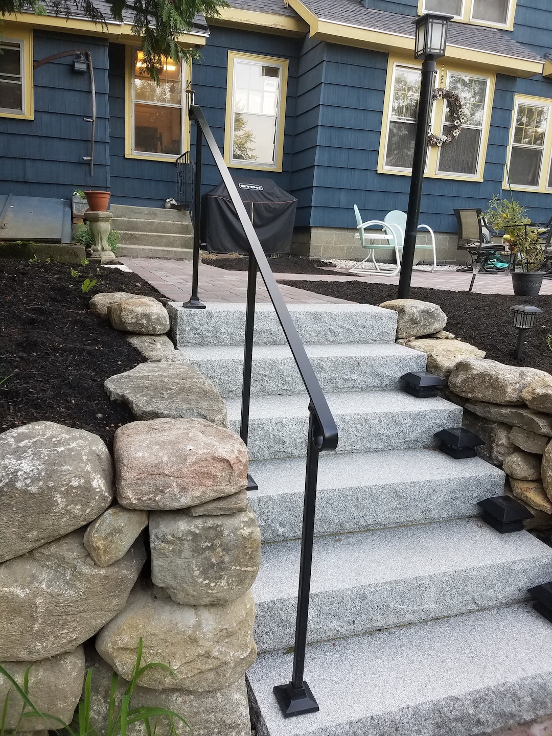 8 Foot Standard Stair Railing Three Posts Steel Flat Bar Handrail for