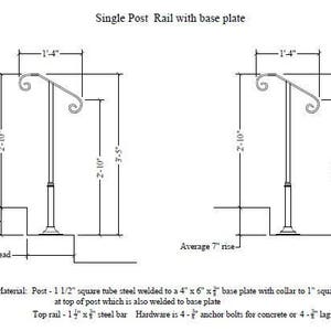 Standard Single Post Flat Bar Top Hand Rail 1 or 2 step railing for stairs steel handrail with hardware Super Sturdy handcrafted USA image 4