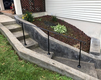 8ft Handmade Steel Ornamental Stair Railing, 3 Post surface mount for wood or masonry steps