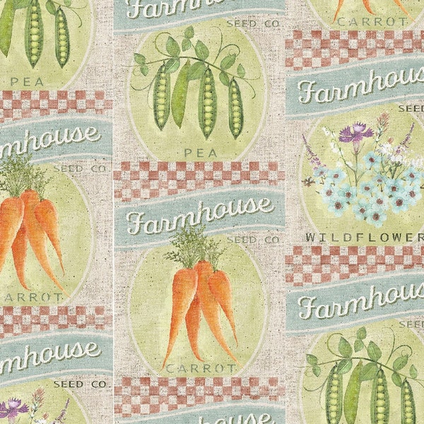 Seed Packet Fabric, Garden Fabric, Spring Fabric, A Touch of Spring, Seed Packets #18753, 3 Wishes Fabric Quilting Cotton Fabric By The Yard