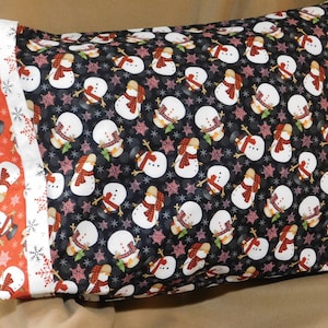 Snowman Pillowcase, Winter Pillowcase, Lumberjack Snowman Pillowcase, Handmade Pillowcase, French Seams, Standard Size Pillow Case