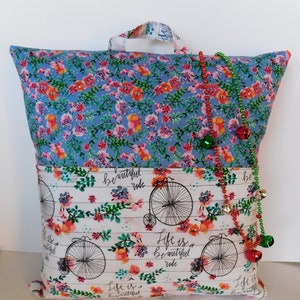 Travel Reading Pocket Pillow, Vintage Bicycle Pillow, 18" Reading Pillow, Book Tote Pillow, Birthday Gift, Christmas Gift