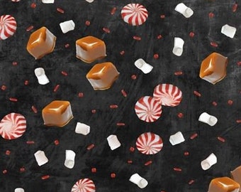 Time for Hot Cocoa, Candy Toss Black 30525 923, Wilmington Prints, Food Fabric, Quilting Cotton Fabric, Priced/Sold by the Half Yard