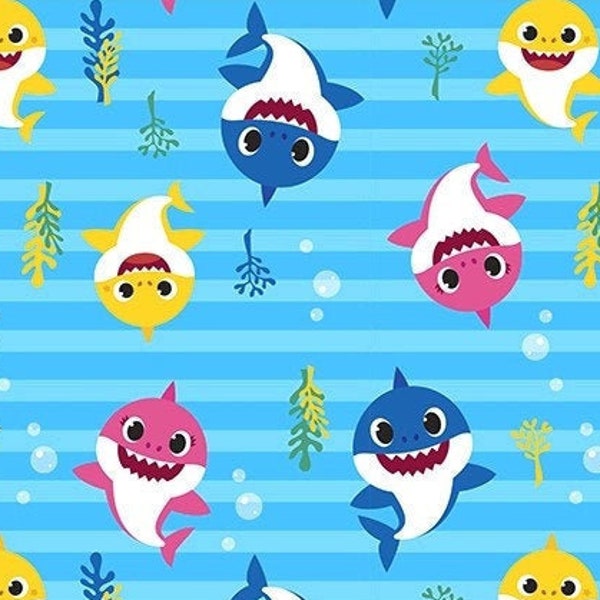 Baby Shark Playful Sharks David Textiles Shark Fabric Ocean Fabric 100% Cotton Fabric Sewing Quilting Crafting Material Continuous Cut