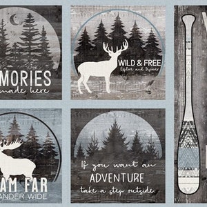 Wild Woods Lodge Fabric Panel, 59023-491, Outdoor Fabric Panel, Woodland Animals, Wilmington Prints, Quilting Cotton Fabric