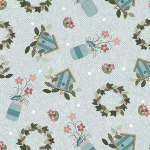 Un jardin laineux, mélange de jardin bleu 10472-05, tissu pour nichoirs, tissu printanier, Benartex, coton à courtepointe, tissu par mètre et demi-mètre