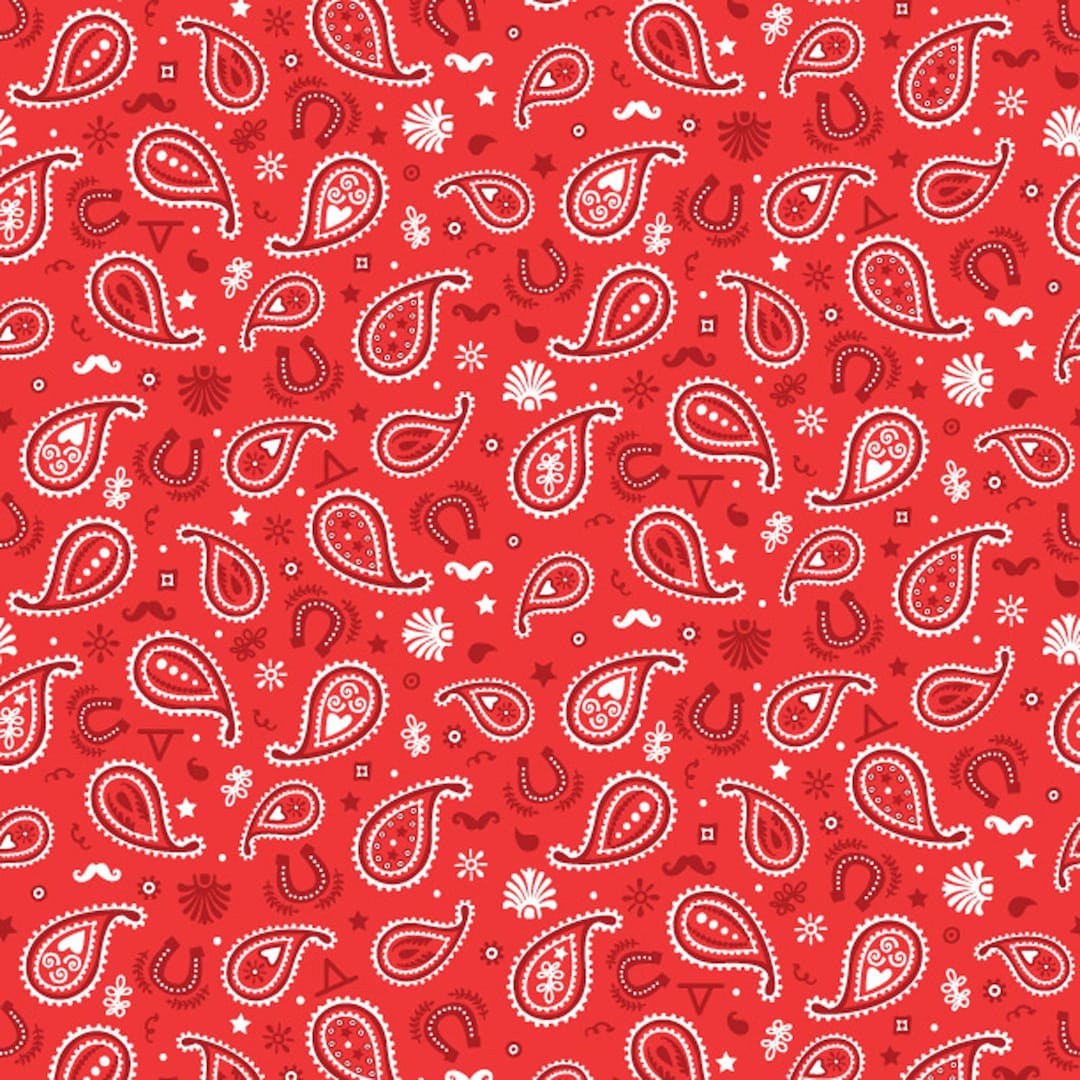 Red Bandana Fabric, Blender Fabric, Paisley Fabric, Howdy Pard'ner