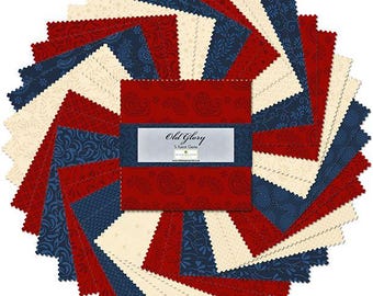 Old Glory Charm Pack, Wilmington Prints, Patriotic 5x5 Precut Fabric Squares, Quilting Cotton
