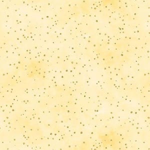May include: A seamless pattern featuring a pale yellow watercolor background with scattered, shimmering gold dots. The design has a soft, textured appearance, suitable for fabric or digital art projects.
