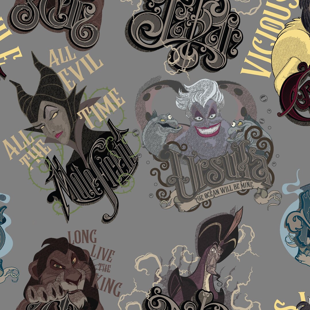 Disney Licensed Fabric, Disney Villains Chalk 74083, Maleficent, Ursula