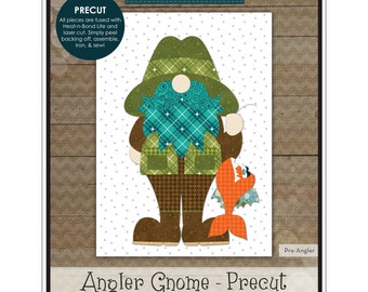 Angler Gnome, Fisherman Gnome, Fishing Gnome, Gnome with Fish, Applique Pattern, Leanne Anderson, The Whole Country Caboodle