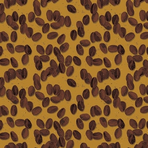 Yay! Coffee!, Beans Dark Gold 3658-69, Dan DiPaolo, Coffee Beans Fabric, Clothworks, Quilting Cotton, Fabric By The Yard and Half Yard