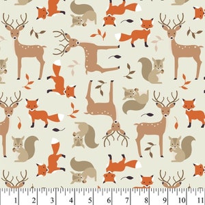 Deer Flannel Fabric, Tame Critters, David Textiles, Cream and Brown Fabric, Children&#39;s Fabric, Cotton Flannel, Fabric By The Yard, Half Yard